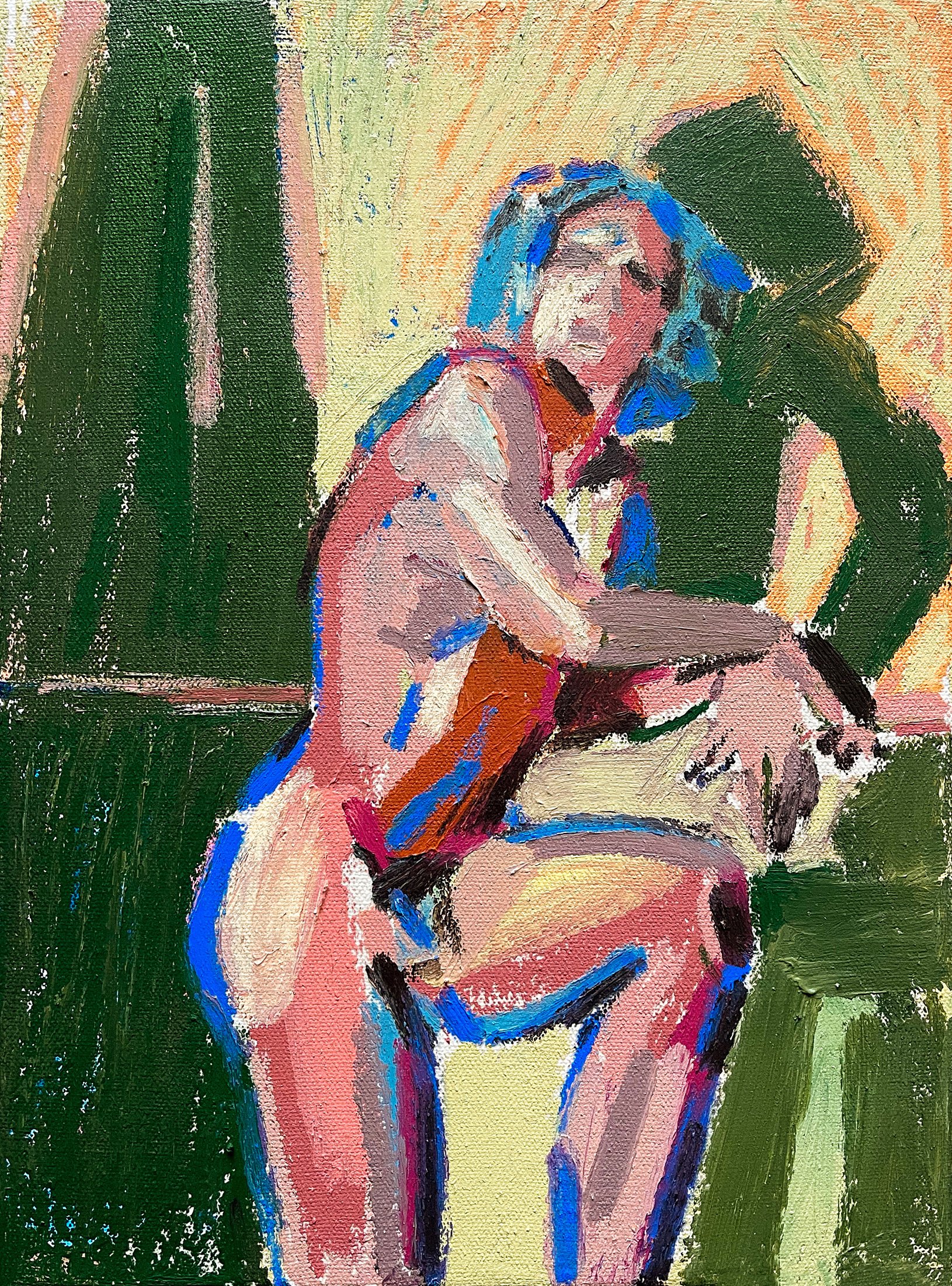 Study of a Male Nude, 2022 - tempera sticks on canvas, 12x16in