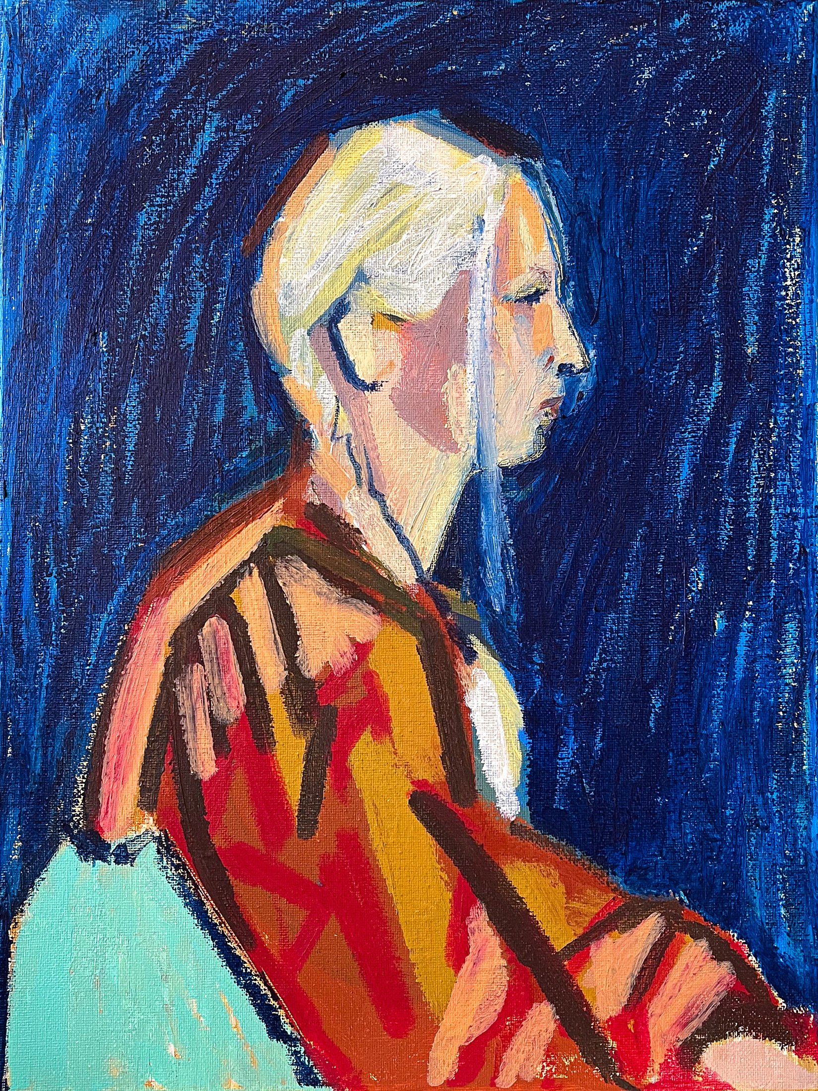 Françoise in Profile, 2022 - tempera sticks on canvas, 12x16in