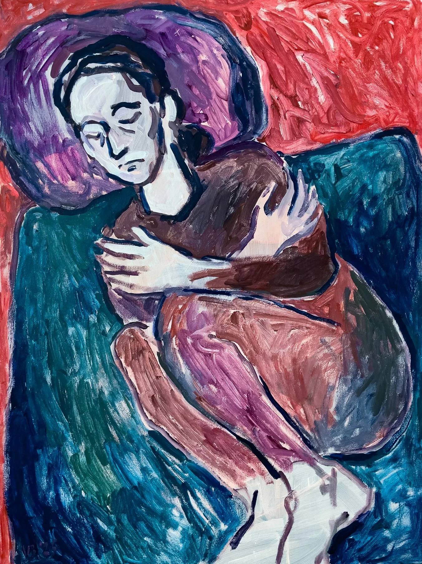 Girl with Crossed Hands, 2025 - acrylic on canvas, 28x40in
