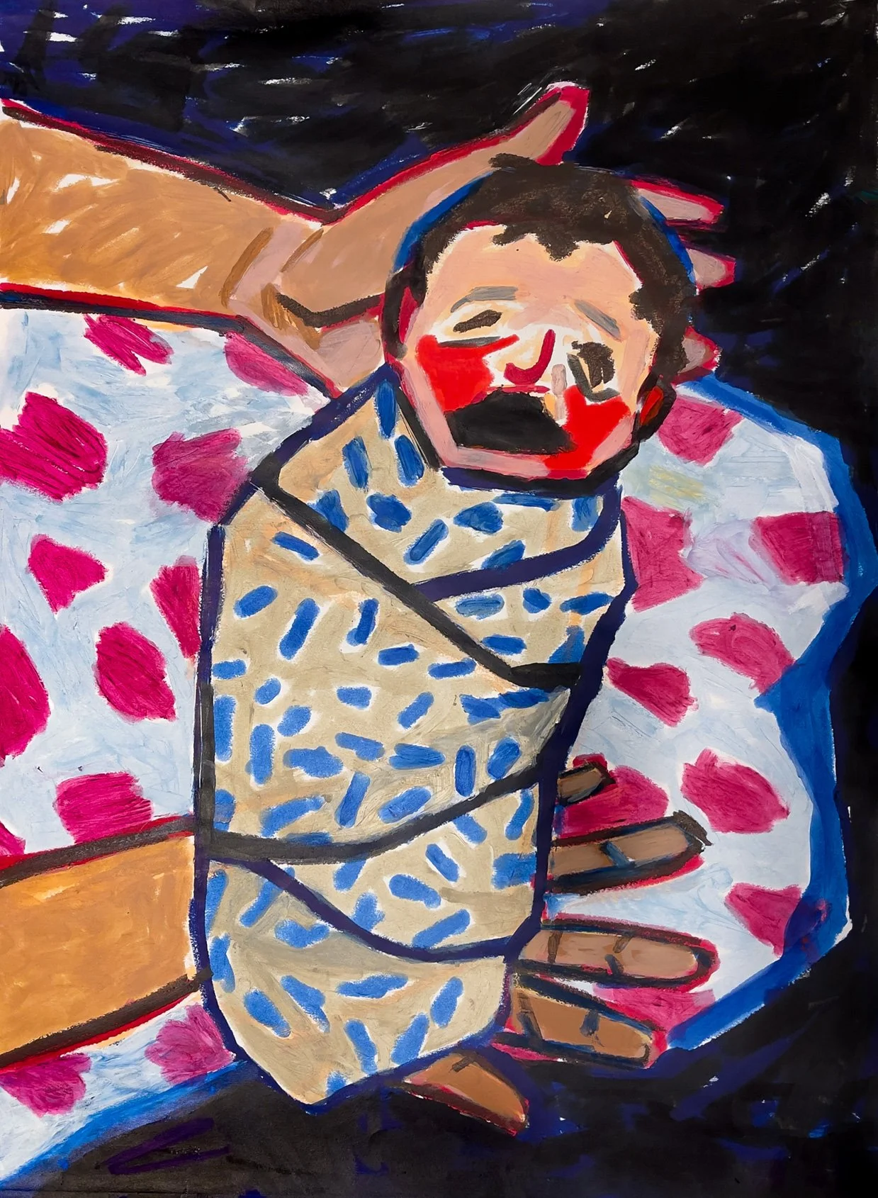 Me in My Mother's Arms, 2025 - tempera sticks on paper, 18x24in