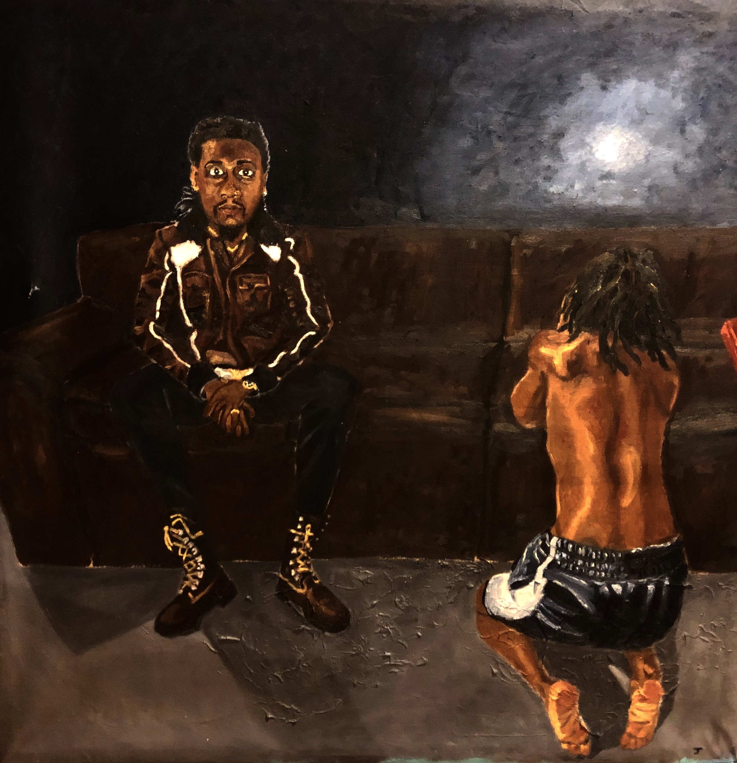 Death to self (Two Jerrell’s) 47 1/2” x 46 1/2” Oil on canvas 2018