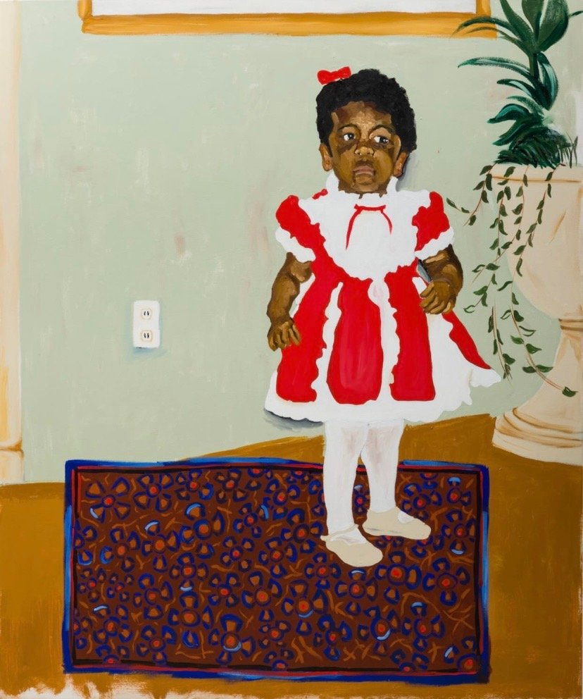   Girl in peppermint dress   Oil, acrylic on canvas  72 1/8 x 60 in  183.19 x 152.4 cm  2020 