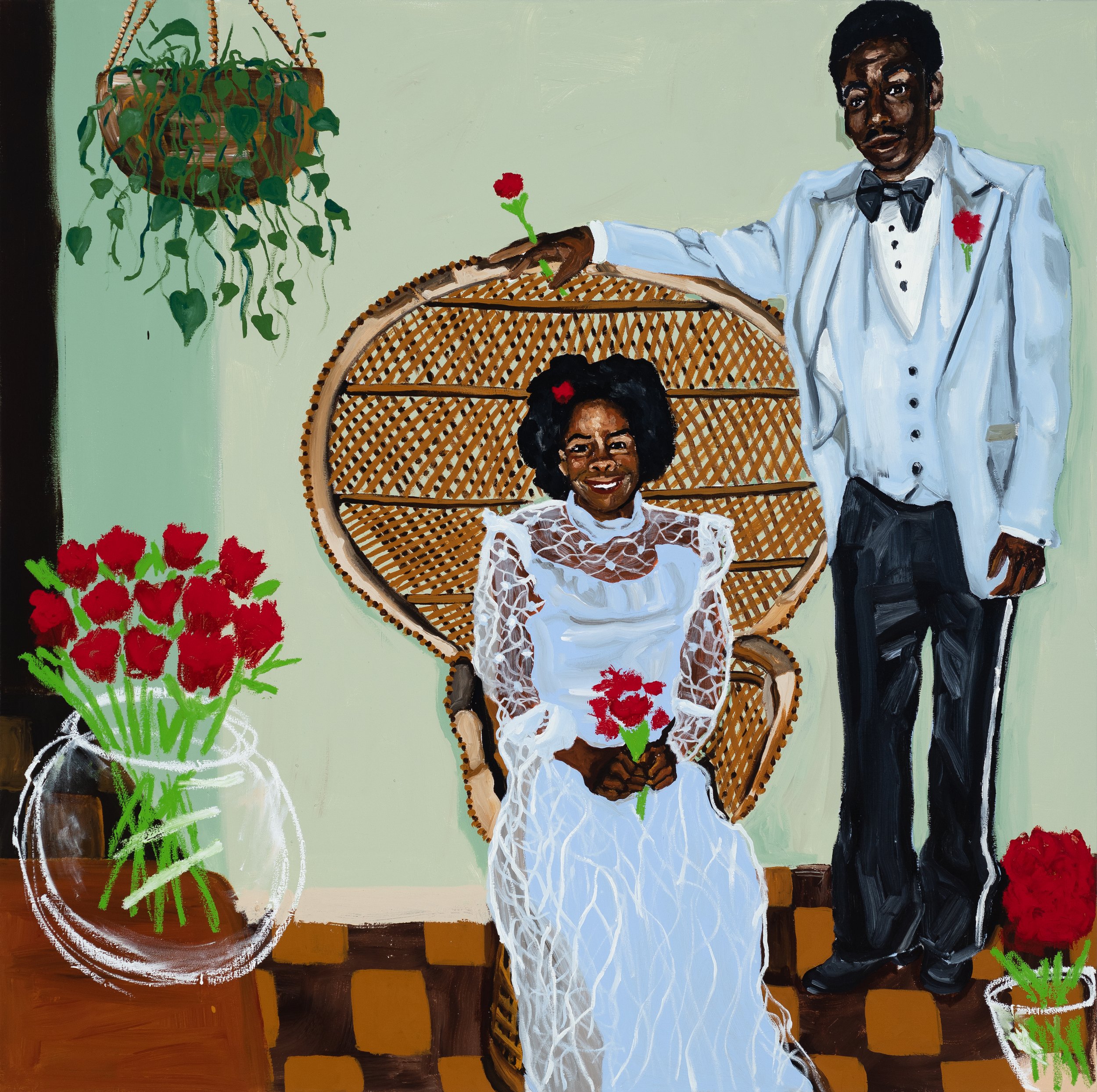   Just Married!   Oil, oil stick, acrylic on canvas  60 x 60 in  152.4 x 152.4 cm  2023 