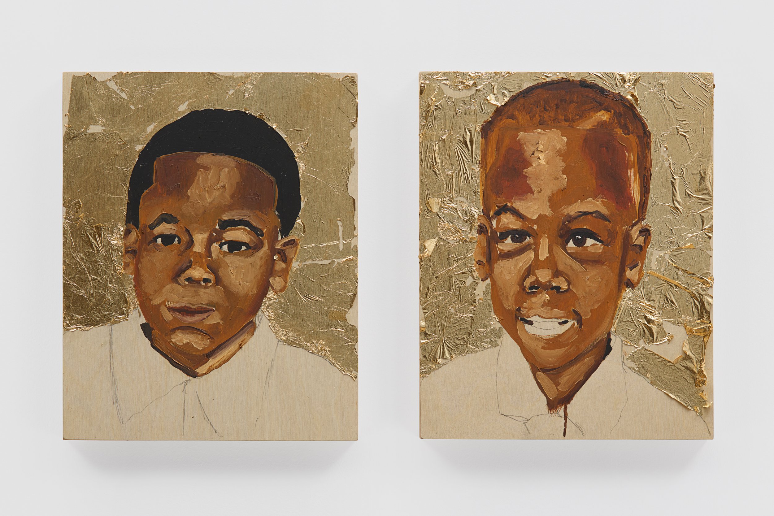 Two peas in a pod Oil, combination gold leaf on board Diptych 10 x 8 in 25.4 x 20.3 cm 2024
