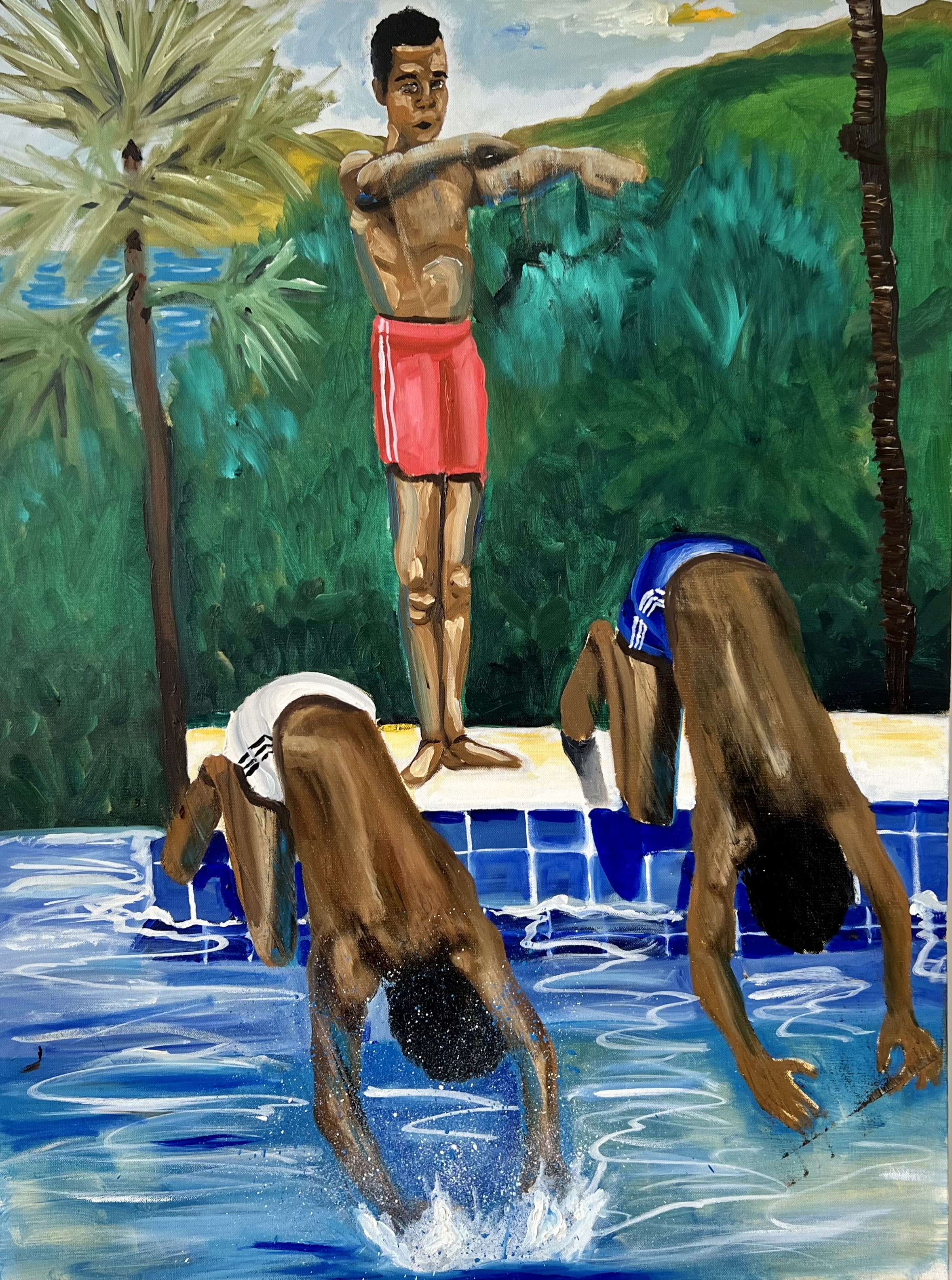 One, two, three, go! Oil on canvas 40 × 30 in 101.6 × 76.2 cm 2023