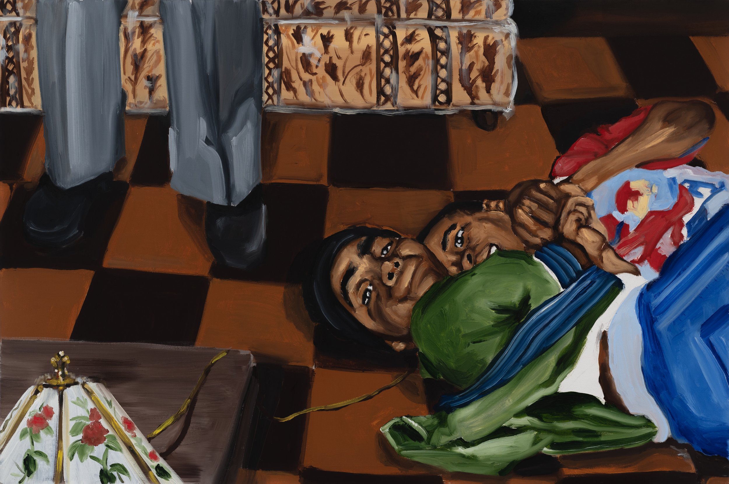 It’s all fun and games til’ somebody gets hurt! Oil on canvas 24 × 36 in 60.96 × 91.44 cm 2025