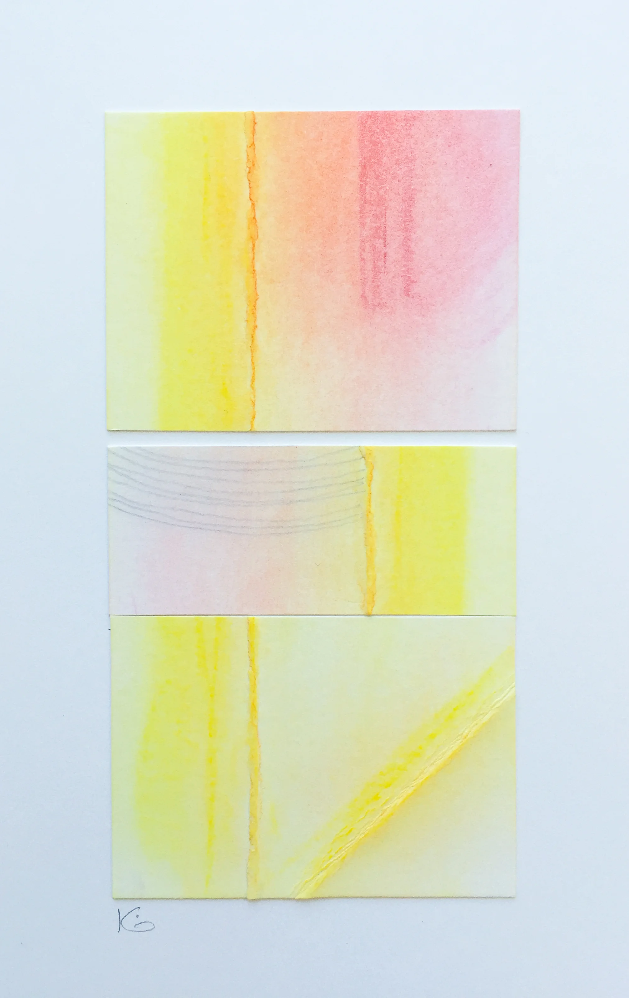 Sunrise. Collaged folded bristol, pastels, pencil. 2.25 x 4.5 inches on 9 x 12 inch bristol. 2016. Karen Anne Glick