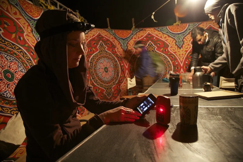 Desert camp: checking in by satellite uplink on iPhone