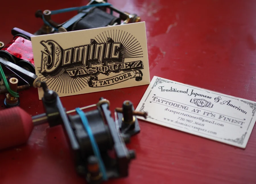 Business card and banner design for tattoo artist and gentleman Dominic Vasquez 