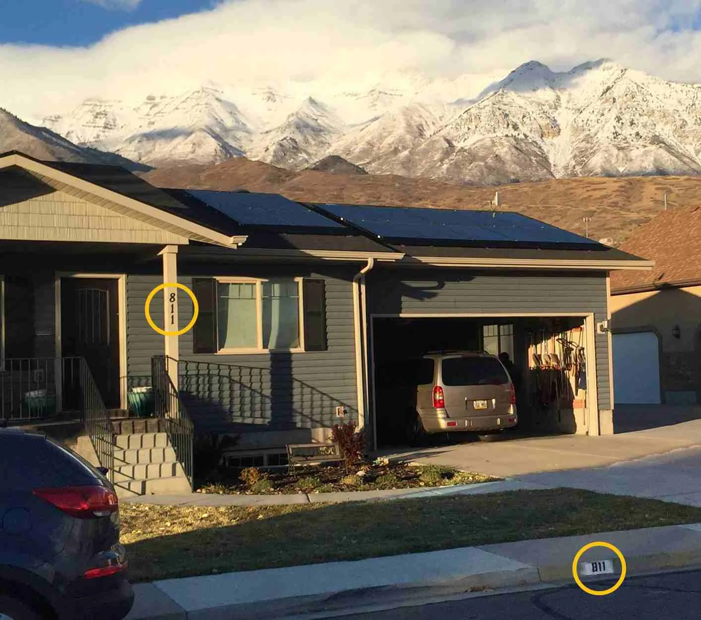 Home, with visible indicator of street address