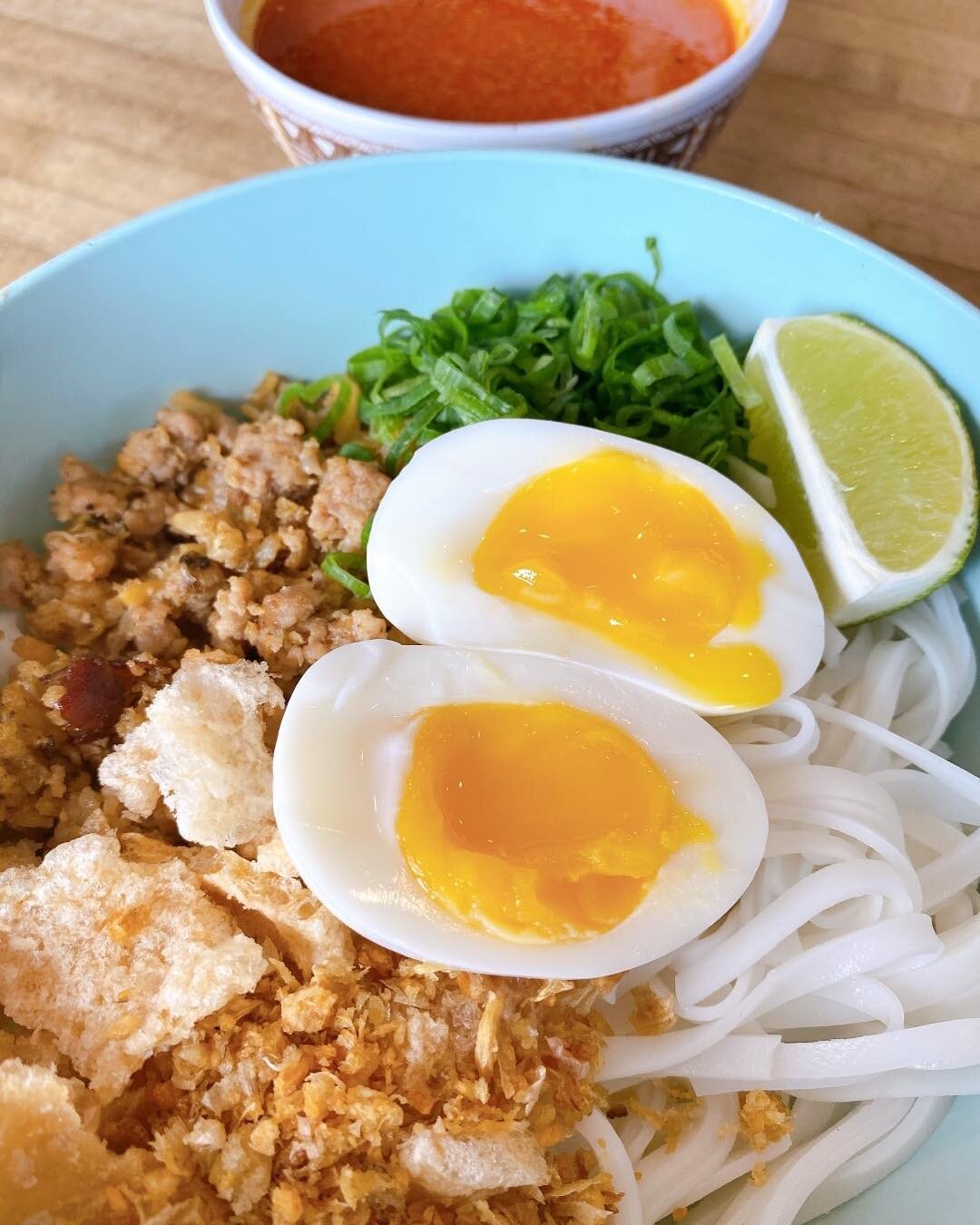 Special for Wednesday, May 25:

Palabok Mazemen $14 - Inspired by a filipino dish called Palabok. This version consist of cold Rice noodles with egg, chicharon, pan fried clams/shrimp/pork, g. onions and lime. Served with a hot broth made with shrimp