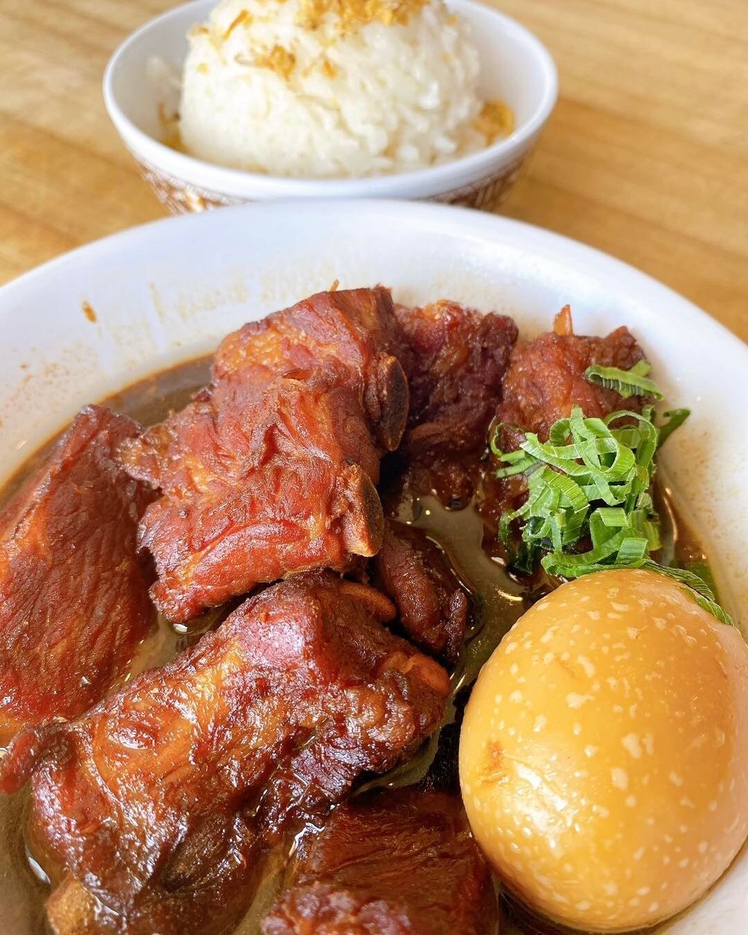 Special for Saturday, May 21:

Tom Khem $14 - Laotian braised pork, Spare ribs braised in light and dark soy sauce, galangal, ginger, garlic, served with egg, choice base

Garlic Ahi $20 - Ahi Pan seared with Garlic, deglazed with Chinese soy, charre