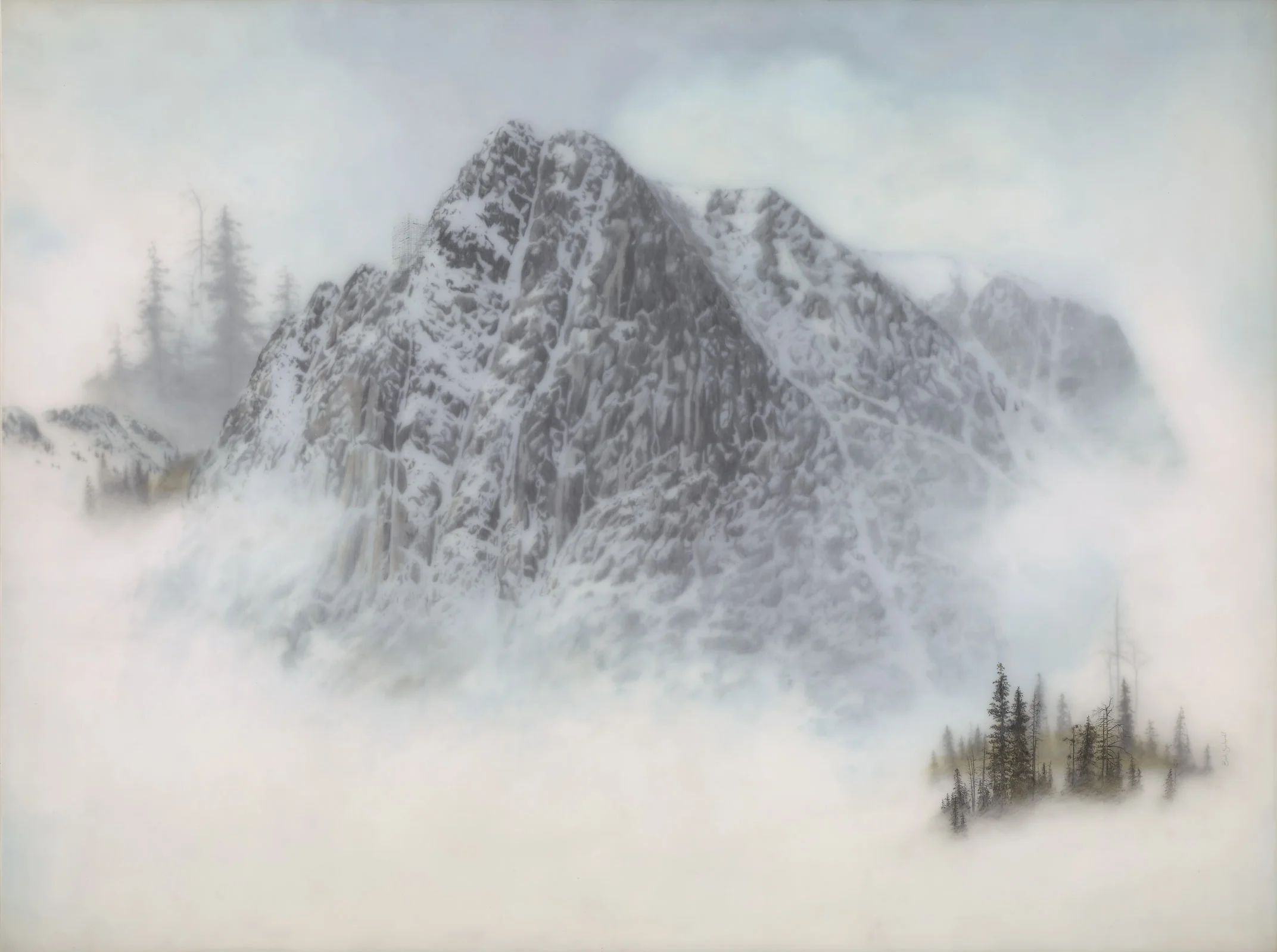 Mountain with Small Scaffolding, Brooks S.; 36"x48", graphite, color pencil and ink