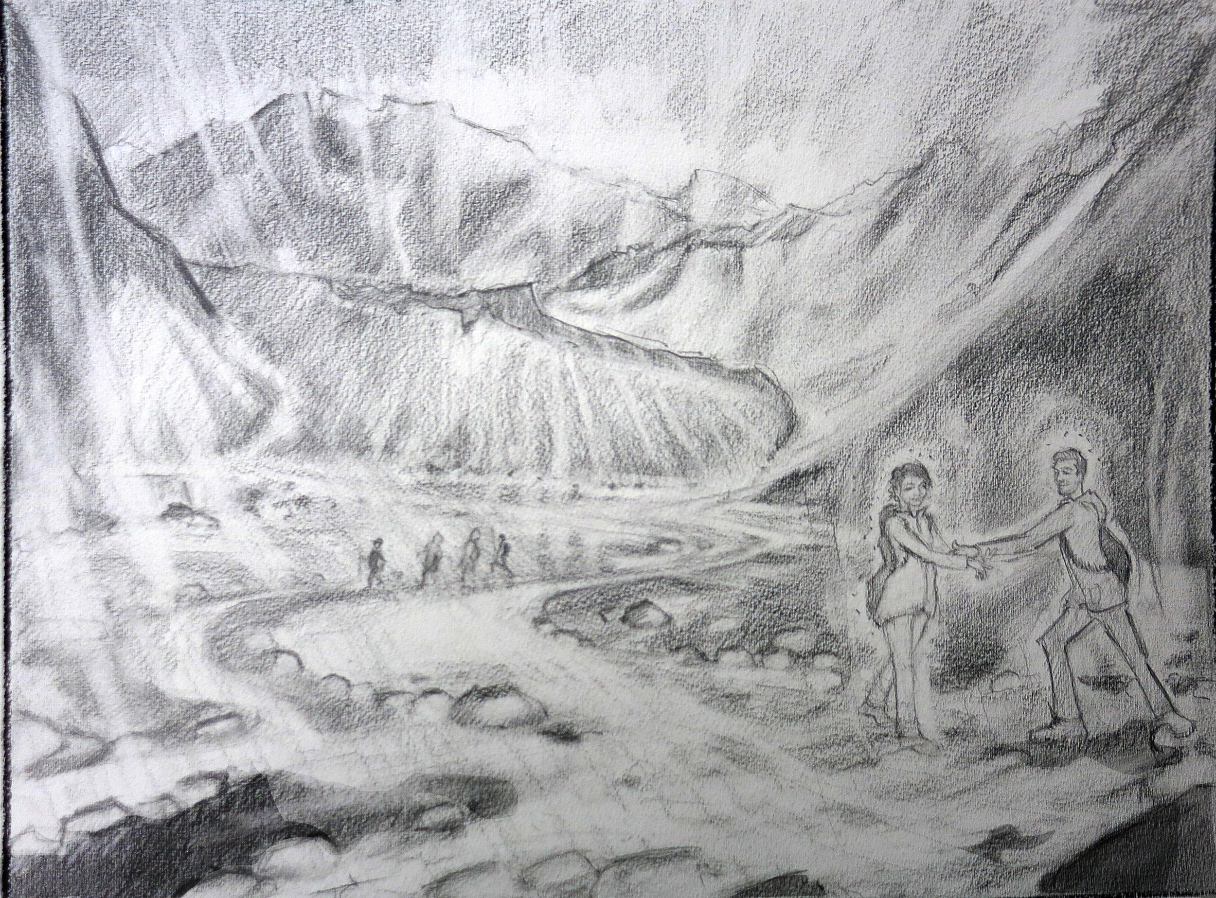 Justin C. adjusted the initial sketch because Deepika wanted to show her husband helping her cross the stream. 