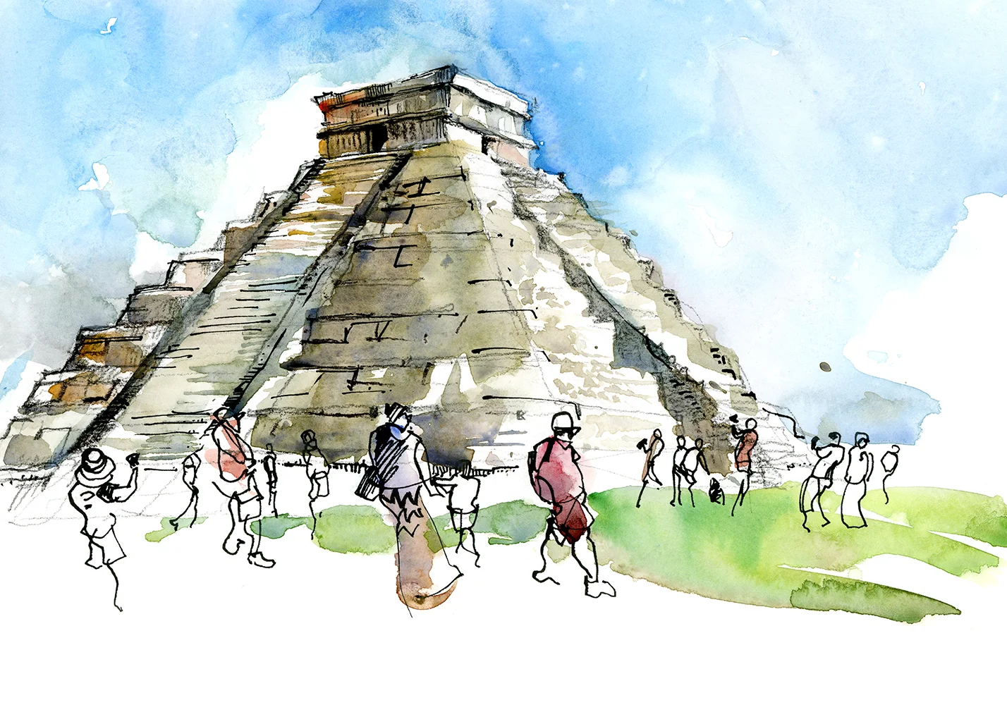 CoCo Artist Suhita S. depicts the Mayan ancient site Chichenitza in a watercolor.
