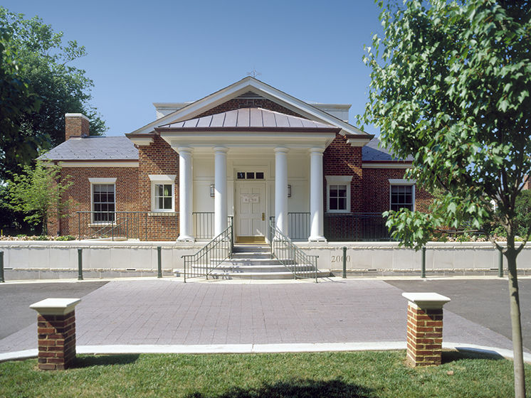 Rear facade of the Library and entrance to the new wing.