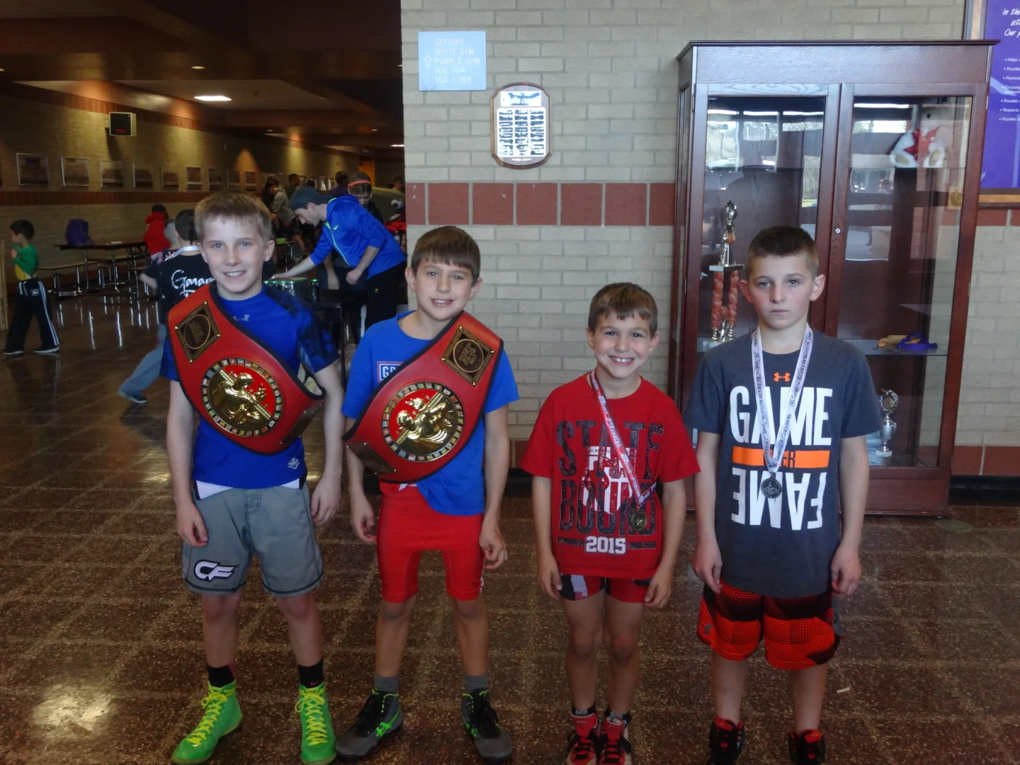 Braden Hahlen 65lb Champ, Mason Rohr 60lb Champ, Lincoln Rohr 2nd Place 50lb, Owen Nelson 3rd Place 65lb