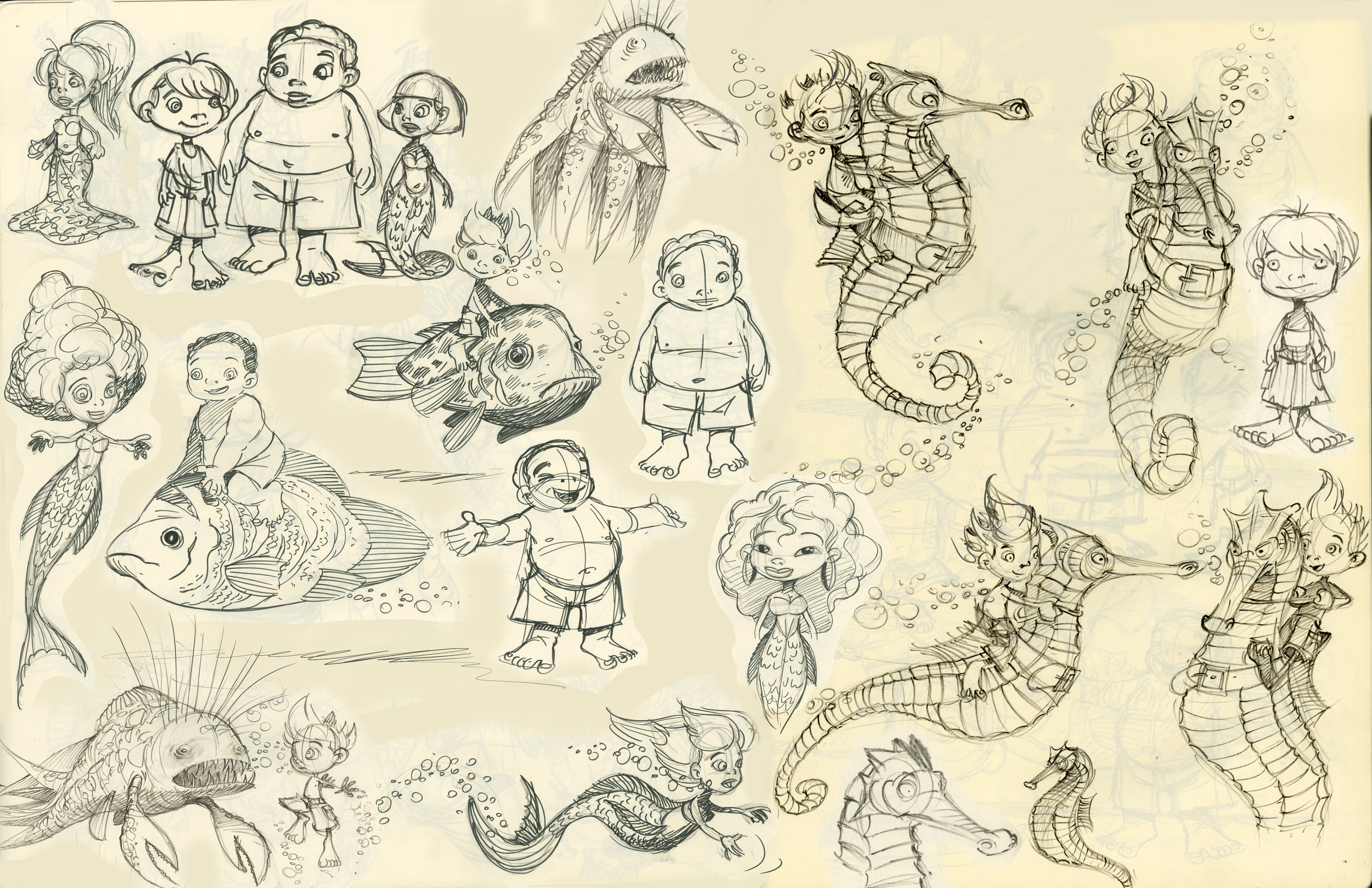 Fish out of Water sketches combo.png