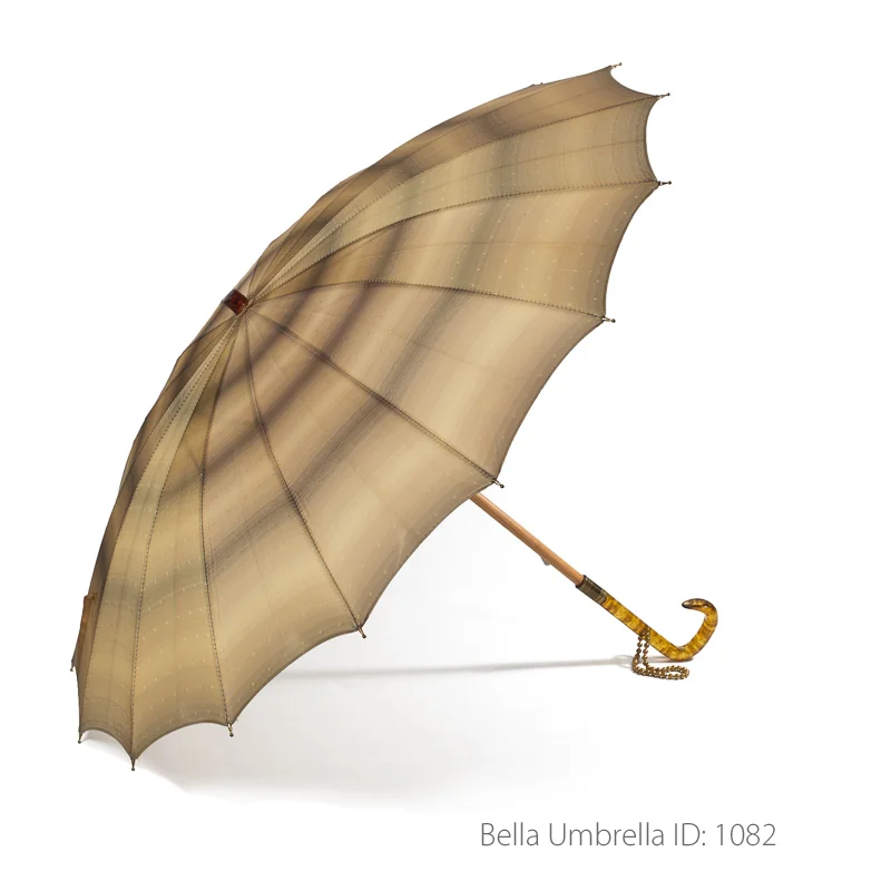 Umbrella ID 1082 | Soft Gold, Black and Tan Umbrella | Bella Umbrella | Vintage Umbrella Rentals