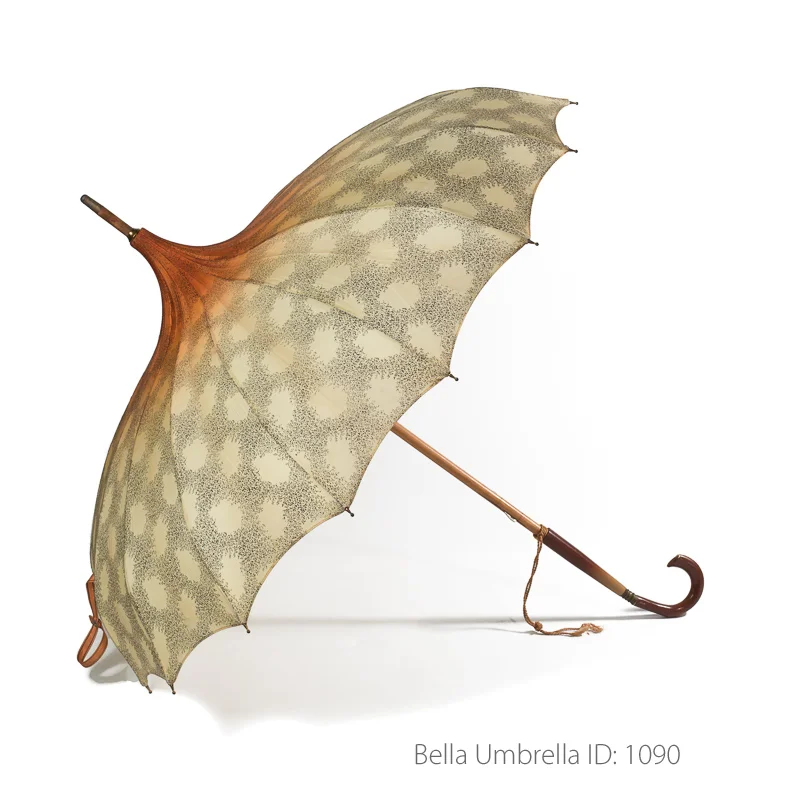 Umbrella ID 1090 | Yellow to Orange Ombre with Small Floral Pattern Pagoda Umbrella | Bella Umbrella | Vintage Umbrella Rentals