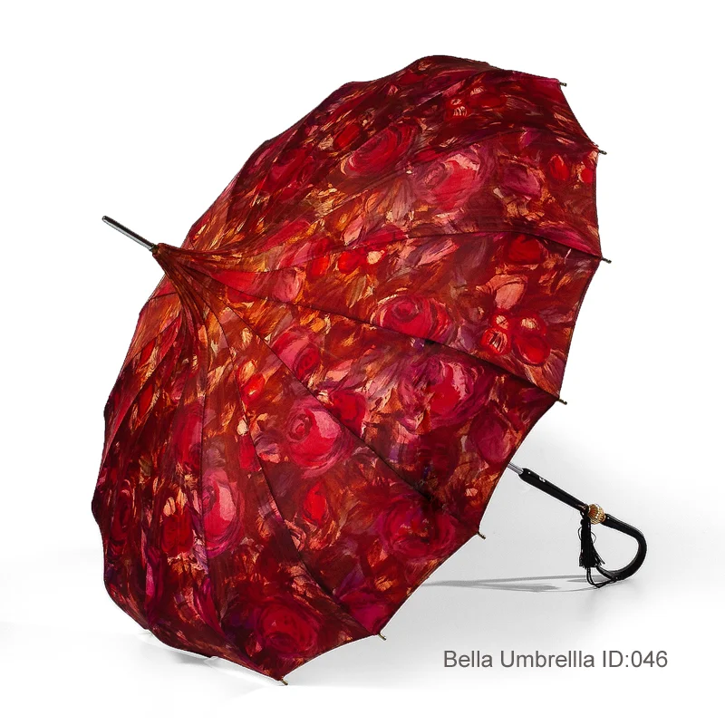 Umbrella ID 046 | Red Brown Floral Umbrella | Bella Umbrella | Vintage Umbrella Rentals