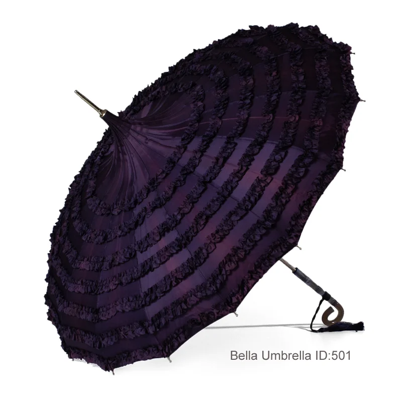 Umbrella ID 501 | Dark Purple Ruffled Pagoda Umbrella | Bella Umbrella | Vintage Umbrella Rentals