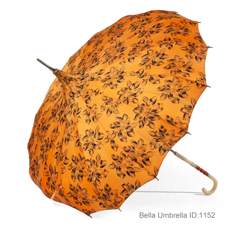 Umbrella ID 1152 | Peach and Black Floral Umbrella | Bella Umbrella | Vintage Umbrella Rentals