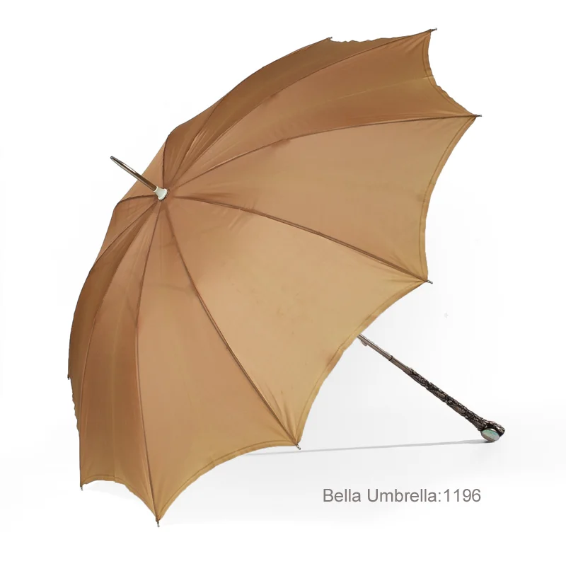 Umbrella ID 1196 |Solid Tan Umbrella with Jeweled Handle | Bella Umbrella | Vintage Umbrella Rentals