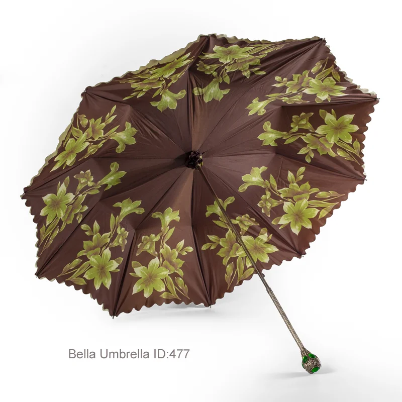 Umbrella ID 477 | DBL Green and Brown Floral Umbrella | Bella Umbrella | Vintage Umbrella Rentals