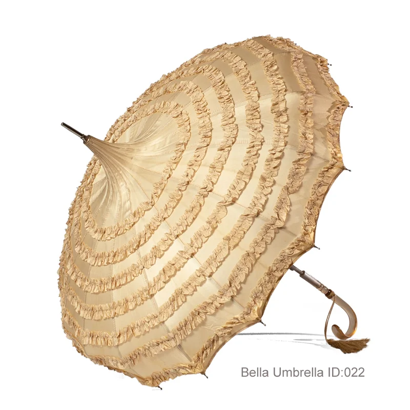 Umbrella ID 022 | Ivory Seven Layered Ruffled Umbrella | Bella Umbrella | Vintage Umbrella Rentals