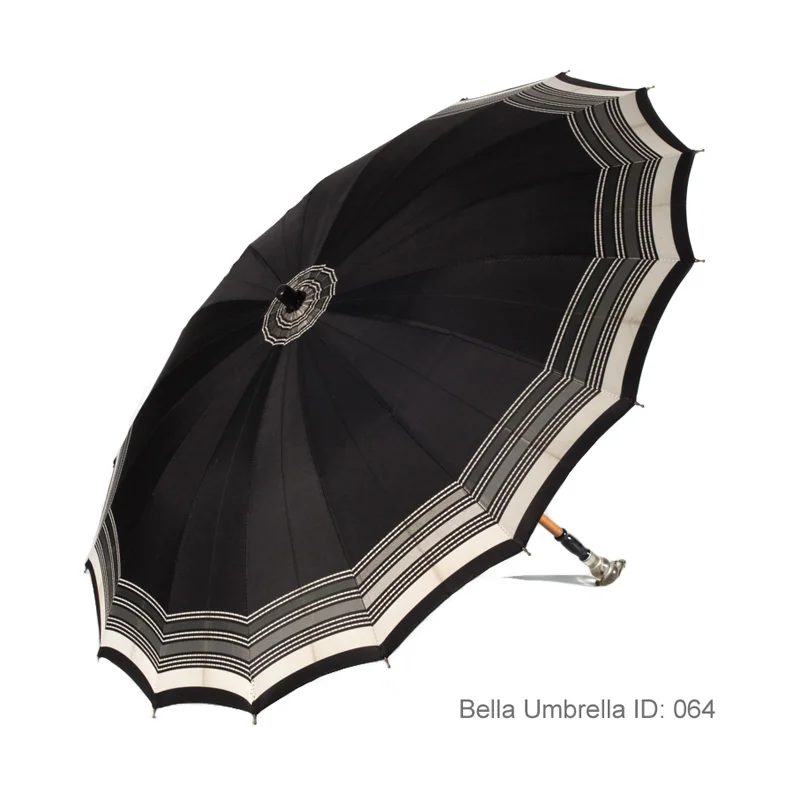 Umbrella ID 064 | Classic Print Black and Gray Ringed Umbrella | Bella Umbrella | Vintage Umbrella Rentals