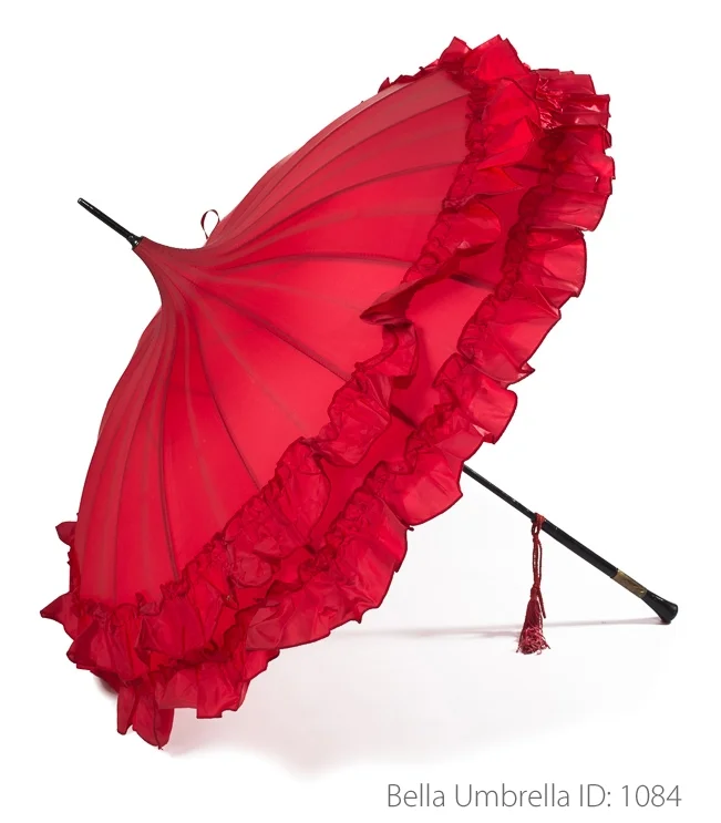 Umbrella ID 1084 | Red Pagoda with Double Ruffled Edge Umbrella | Bella Umbrella | Vintage Umbrella Rentals