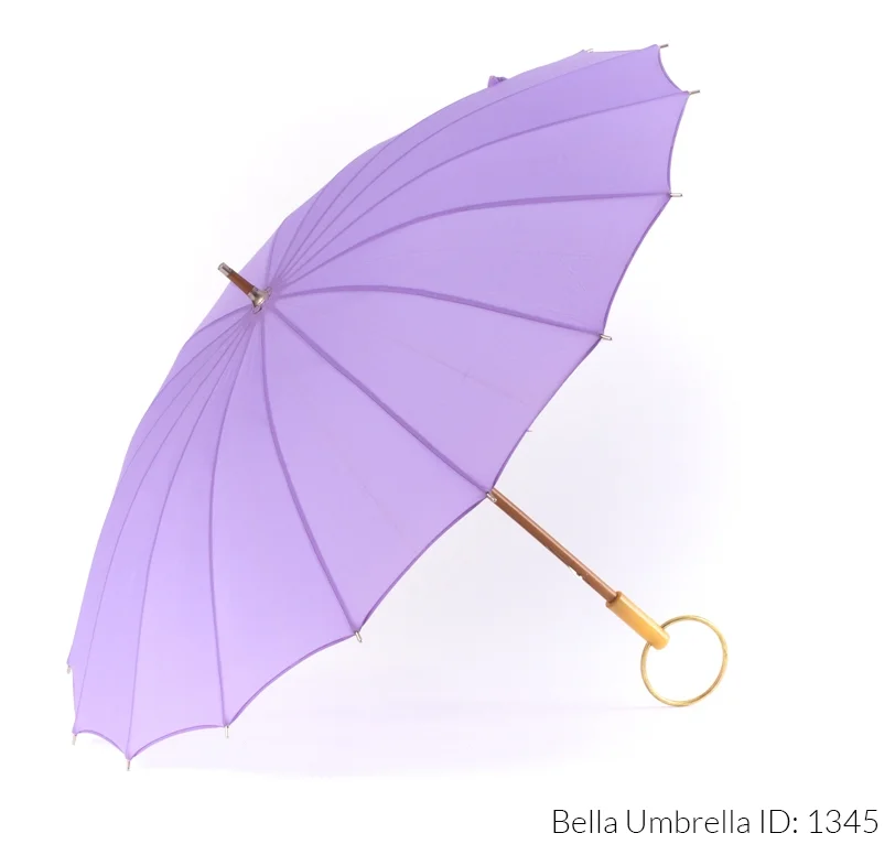 Umbrella ID 1345 | Bright Lavender Purple Sixteen Rib Umbrella | Gold Bangle Handle | Bella Umbrella | Vintage Umbrella Rentals