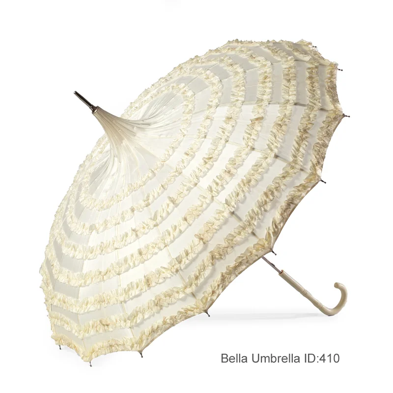 Umbrella ID 410 | Seven Layer Ivory Ruffled Pagoda Umbrella | Bella Umbrella | Vintage Umbrella Rentals