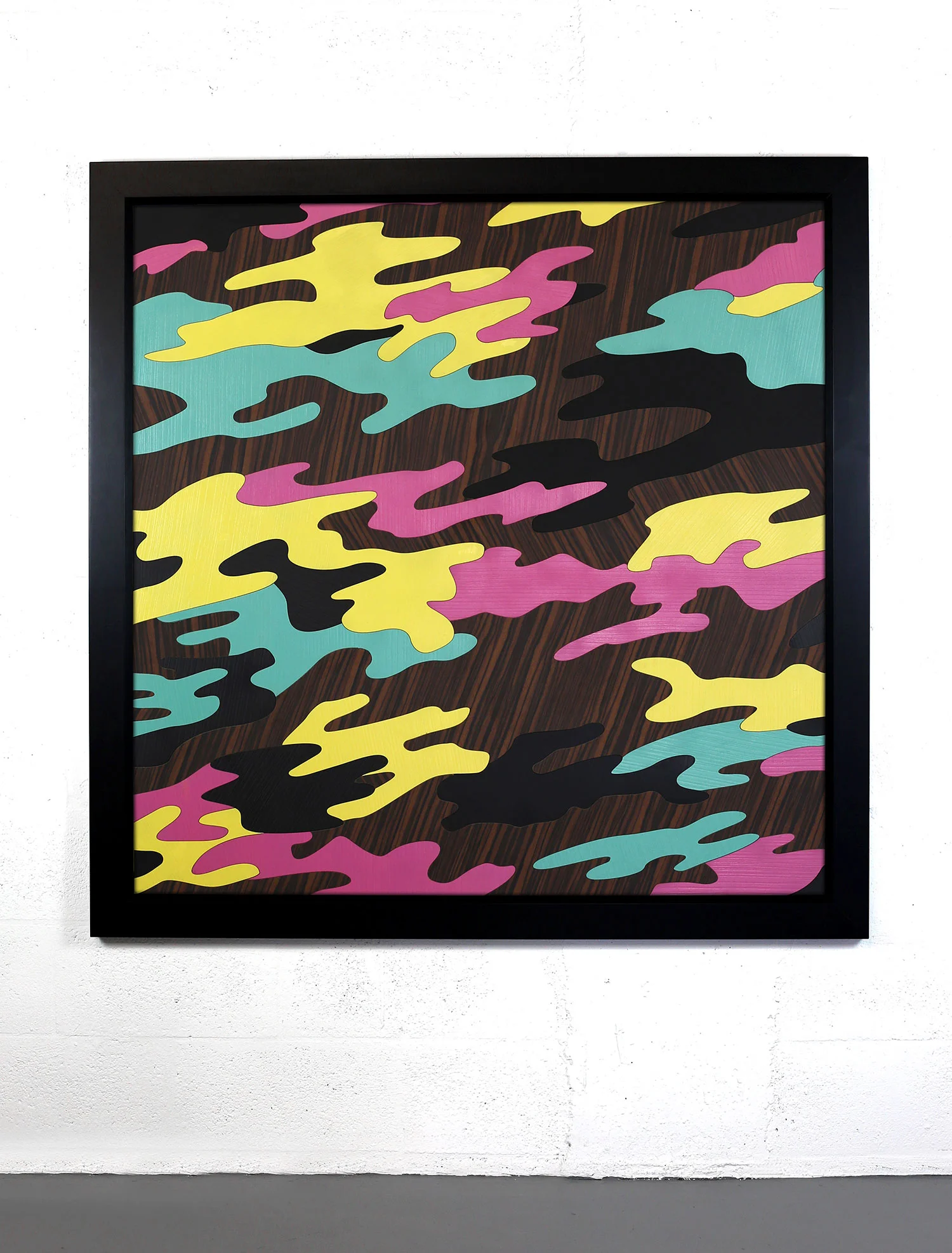 Alpha Mike Foxtrot , 2015, Acrylic on Jurassic Ebony Wood 48” x 48”