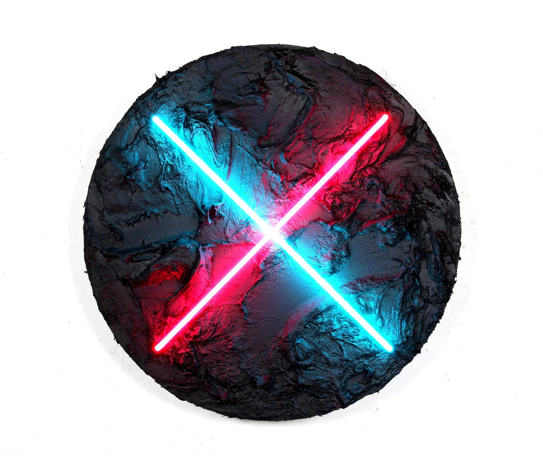 X , 2016, Tar & Neon 30” x 30”