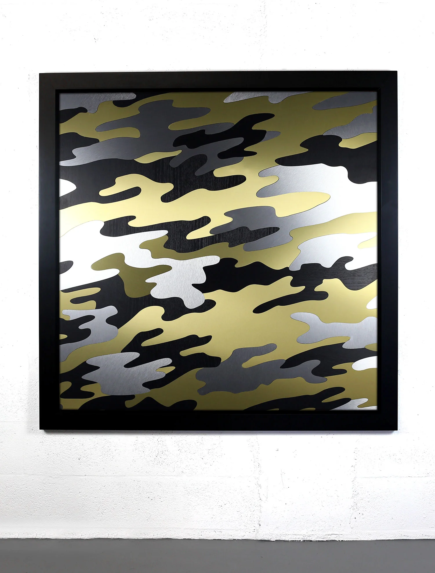 Broken Arrow , 2017, Brushed Aluminum, Gold Aluminum & Black Wood 48"x48"
