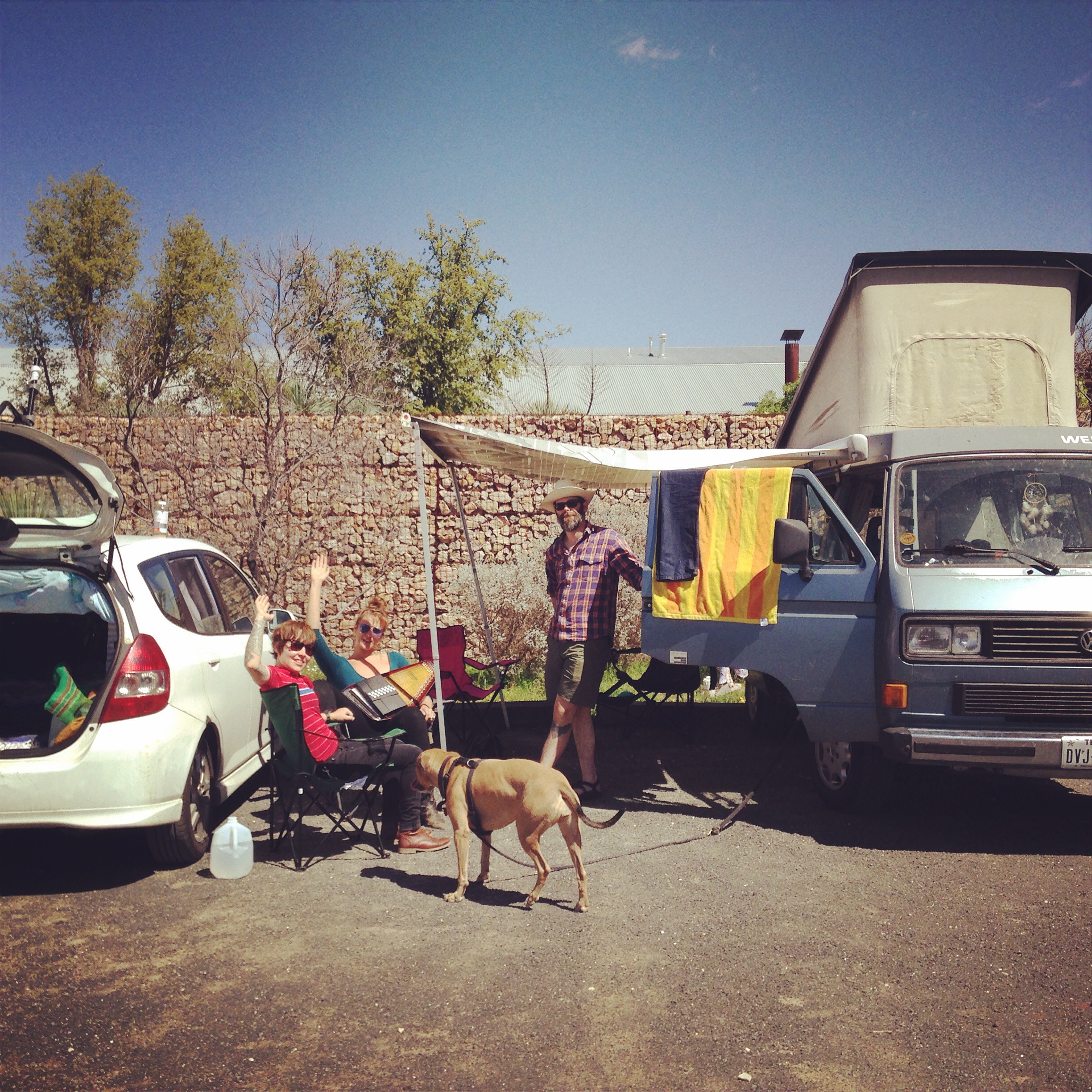 Here's Pam set up shanty-town style outside the venue of our good friends' wedding in Marfa, TX.
