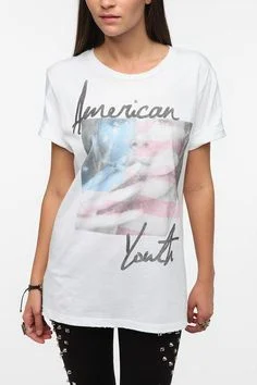 Distressed vintage screen printing on retail fashion apparel reading American Youth.