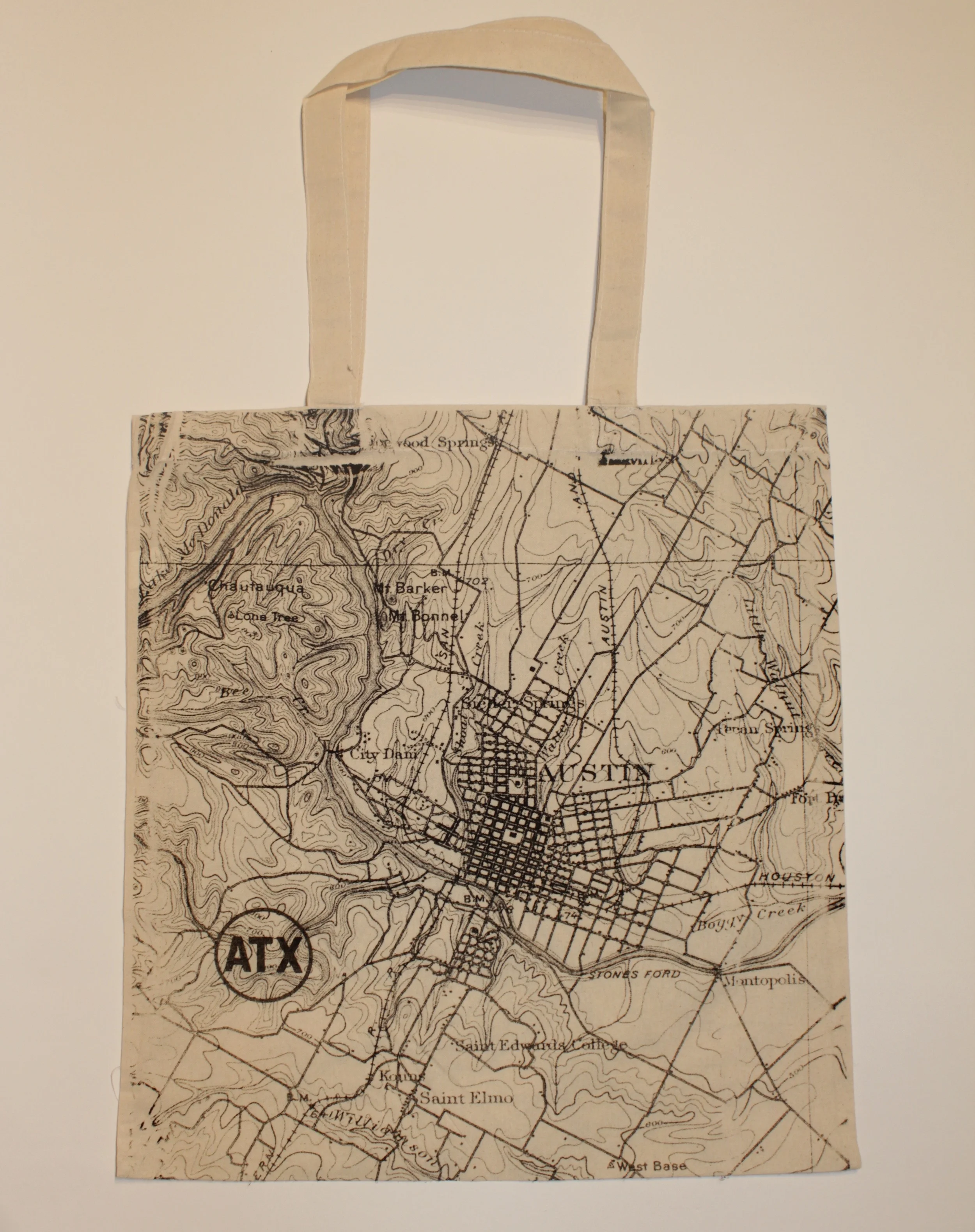 Tote bag featuring a vintage map of Austin, TX.