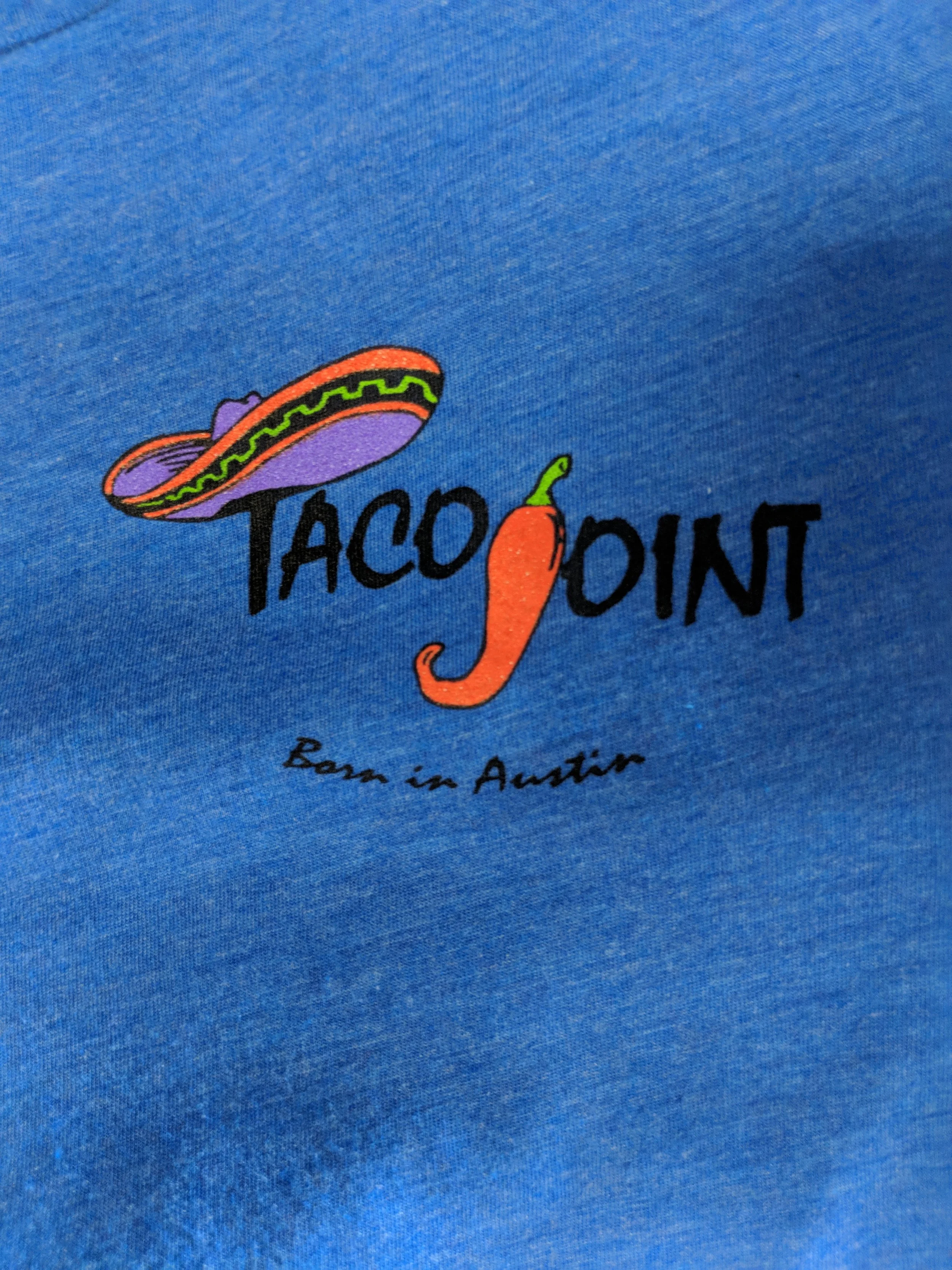 Custom screen printed restaurant merchandise shirts manufactured for Taco Joint in Austin, TX.