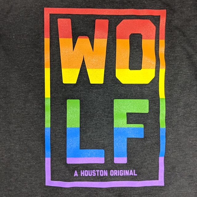 Vibrant multi-color custom screen printing on fitness apparel produced for Wolf in Houston, TX.