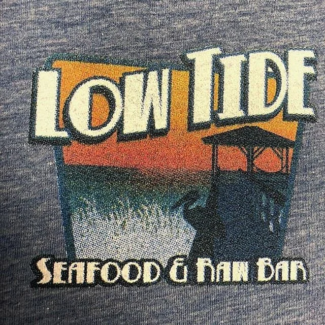 Custom vintage screen printed restaurant merchandise produced for Low Tide Seafood &amp; Raw Bar.
