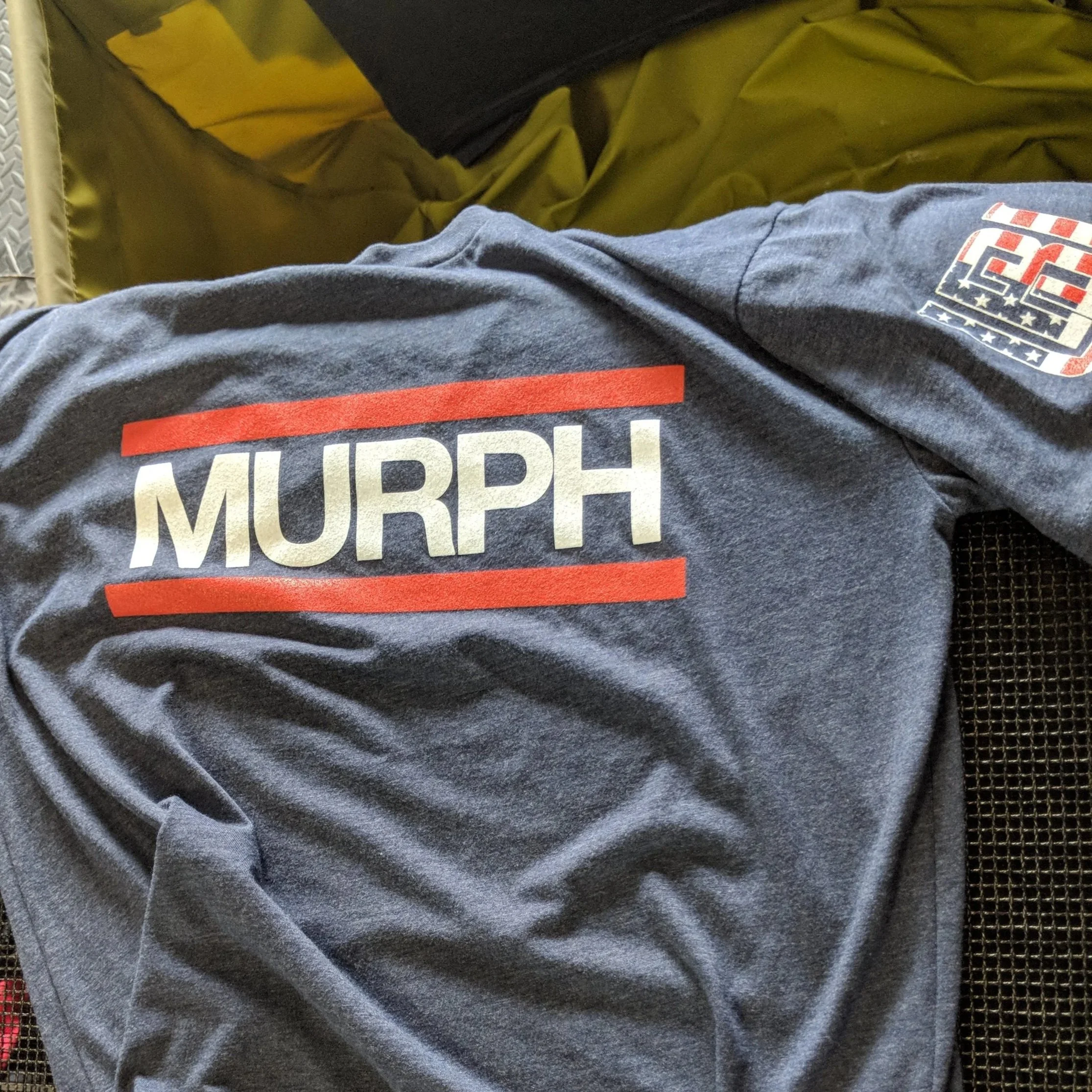 Custom screen printed athletic long sleeve shirt produced for a local Murph fitness event.