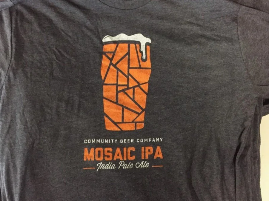 Soft style custom screen printed shirt for Mosaic IPA beer Texas brand.