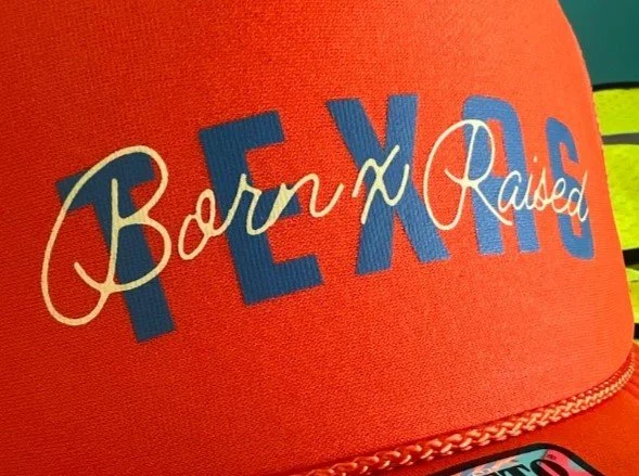 Custom screen printed trucker hat for a local Austin Texas fashion brand Born X Raised.