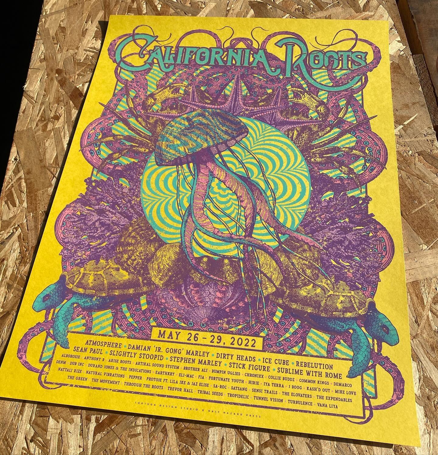 Printed 200 of these bad boys for @calirootsfest. This rush order really pushed me. Charge it! Art by @tortugadesignstudio