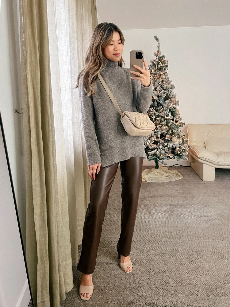 Faux Leather Pants Winter Outfit Idea
