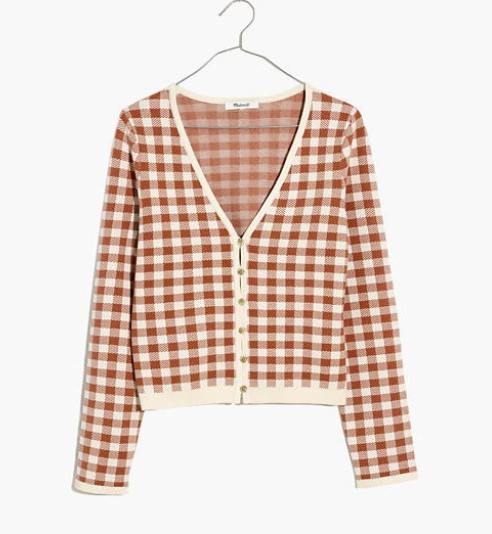 Madewell Carmon Crop Cardigan Sweater in Gingham Check