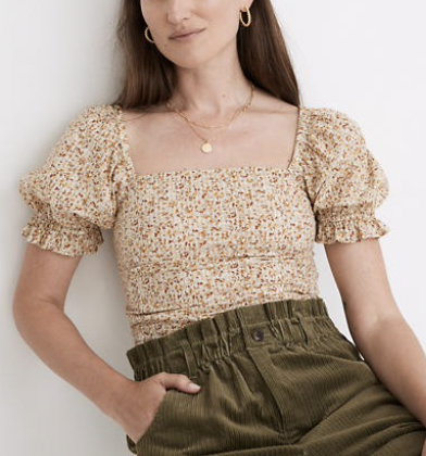 Hopewell Puff-Sleeve Crop Top in Cottage Garden